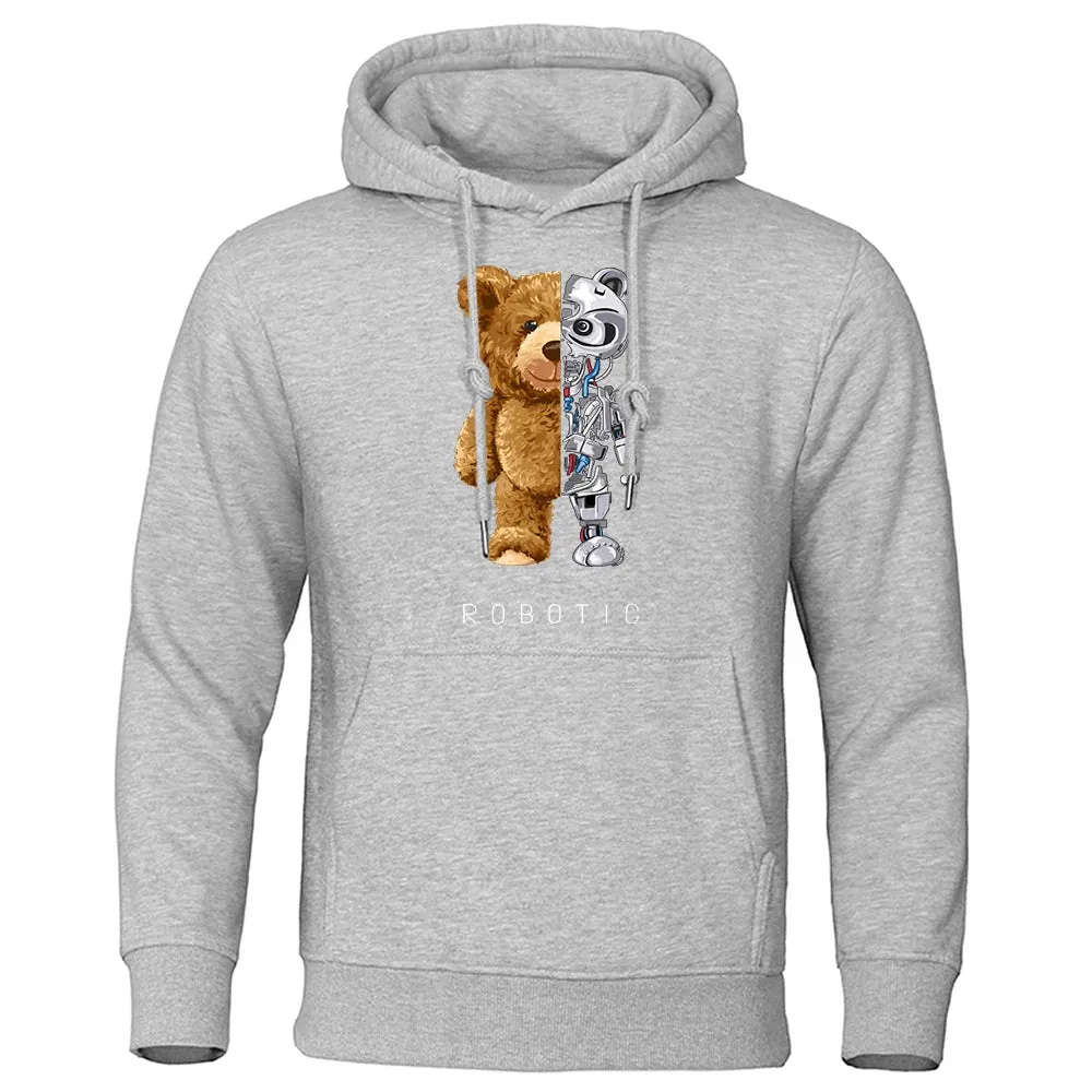 Oversized Robotic Teddy Bear Hoodie - Casual Streetwear