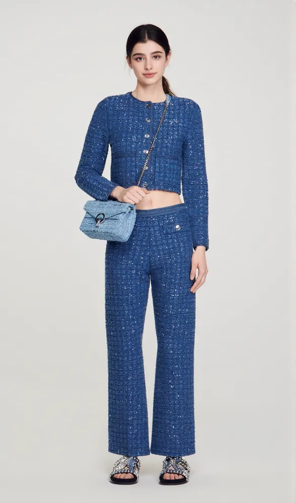 Palm Cropped Blazer in blue