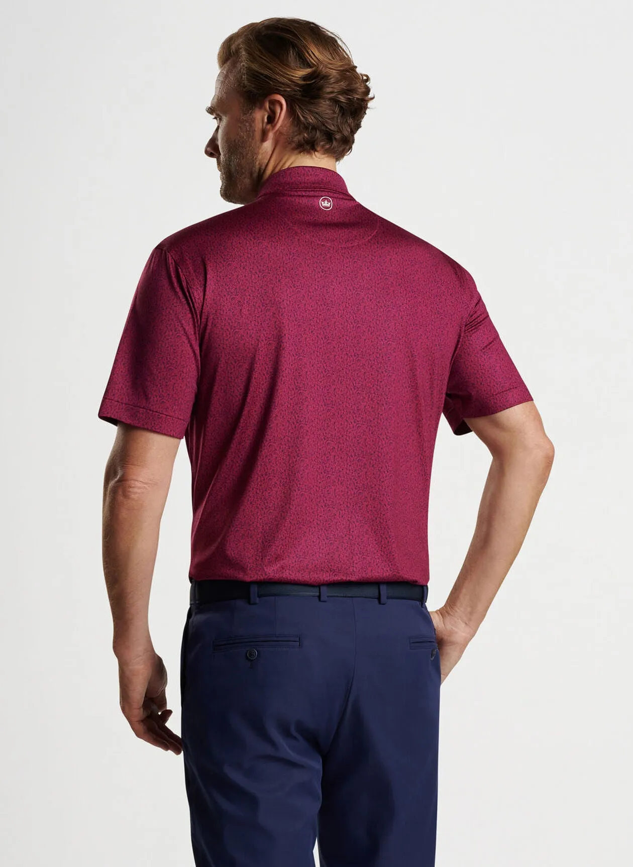 Peter Millar Mens Classic Fit Beer Garden Performance Jersey Polo - POMEGRANATE