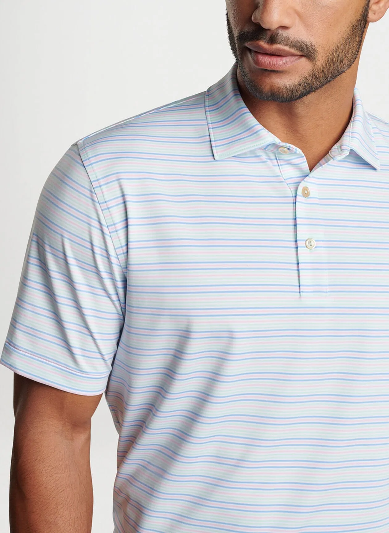 Peter Millar Mens Classic Fit Clifton Performance Jersey Polo - SEAGLASS