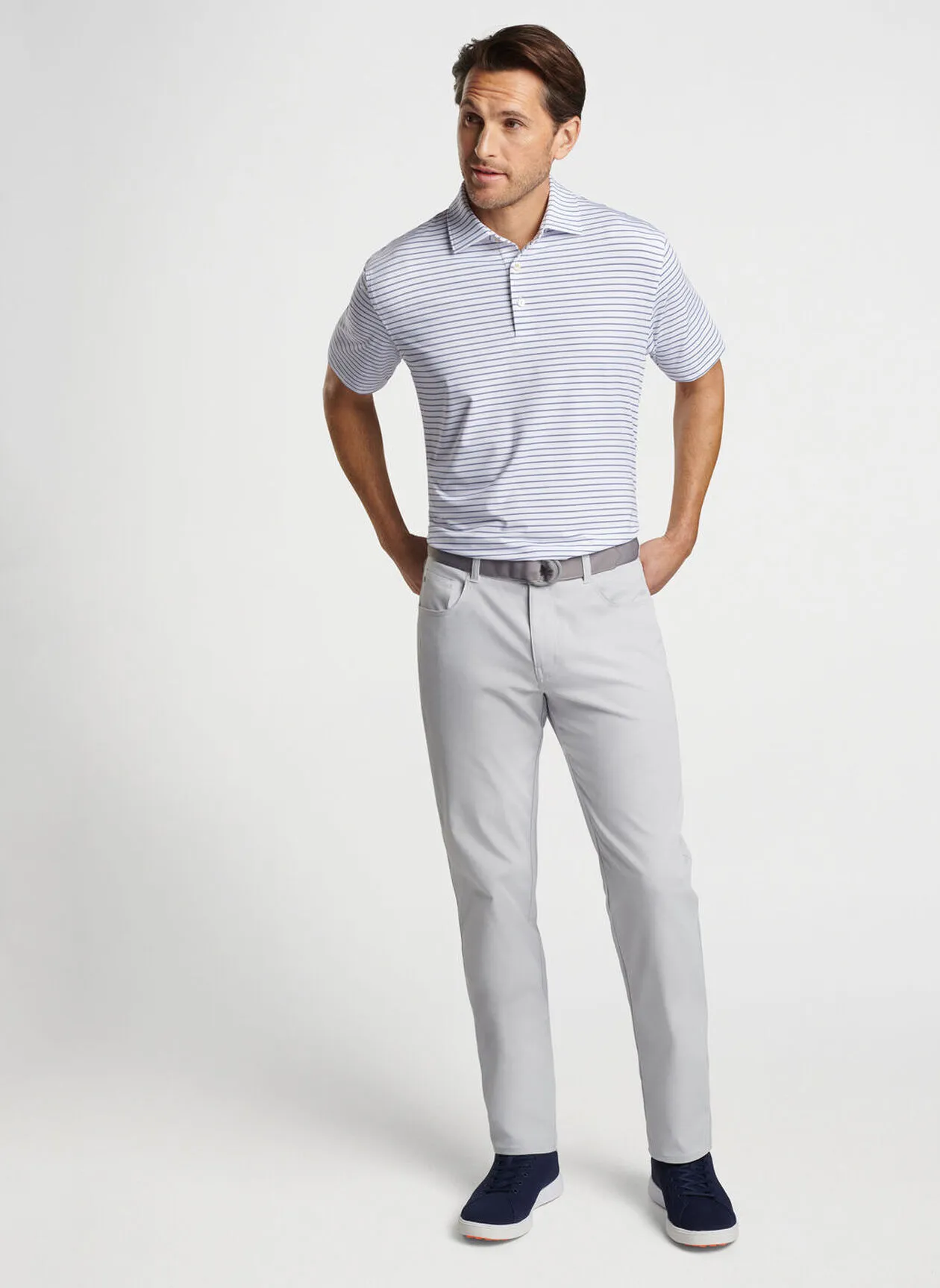 Peter Millar Mens Classic Fit Drum Performance Polo - WHITE