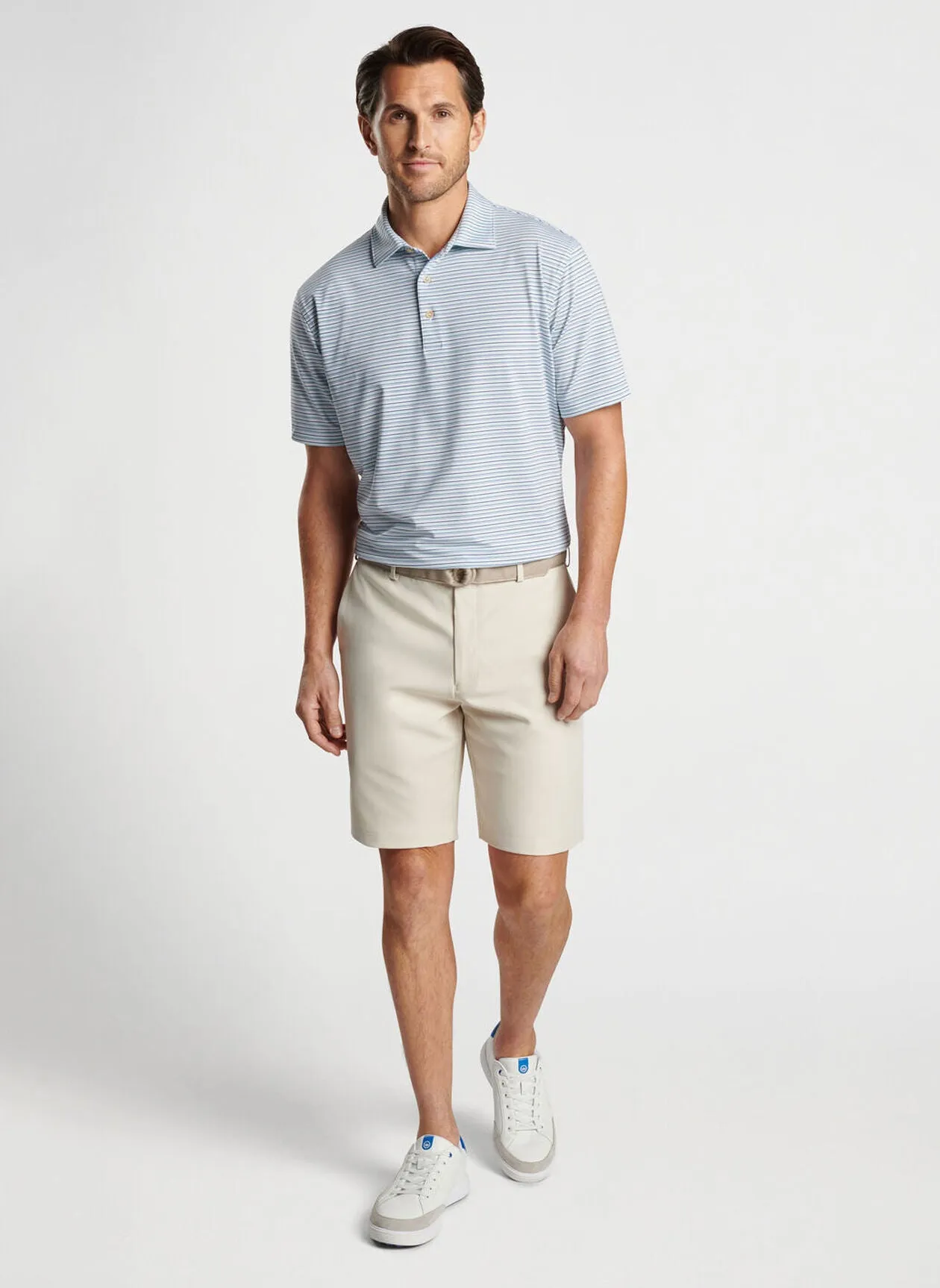 Peter Millar Mens Classic Fit Fairmont Performance Jersey Polo - WHITE/COTTAGE BLUE