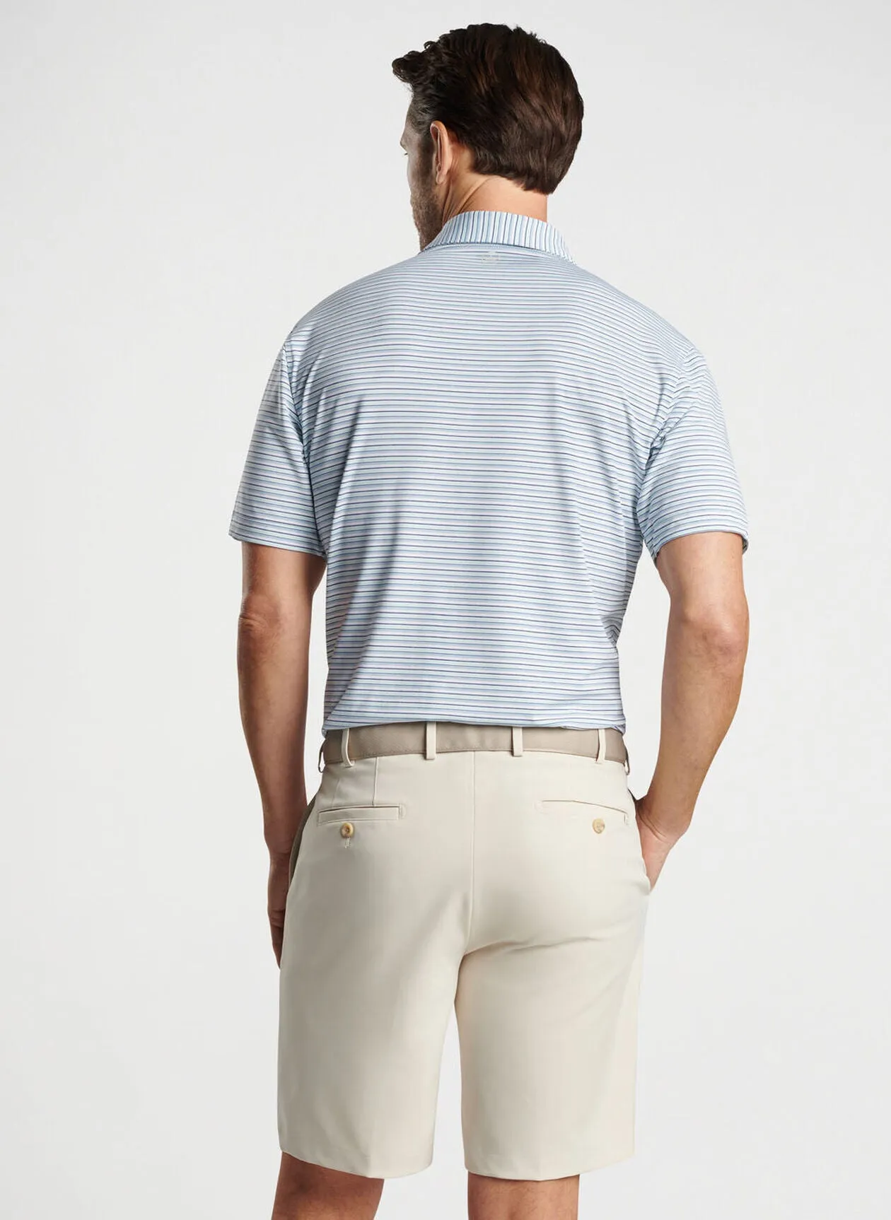 Peter Millar Mens Classic Fit Fairmont Performance Jersey Polo - WHITE/COTTAGE BLUE