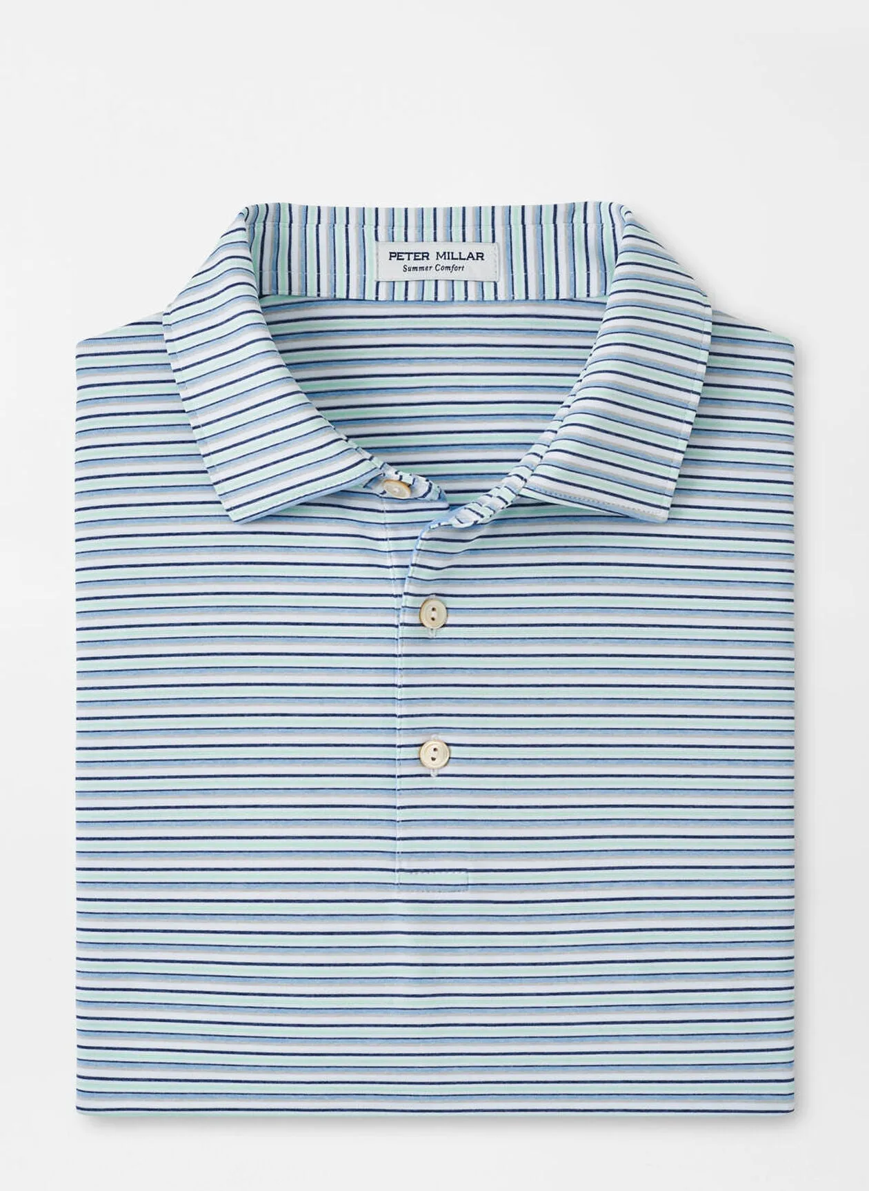 Peter Millar Mens Classic Fit Fairmont Performance Jersey Polo - WHITE/COTTAGE BLUE