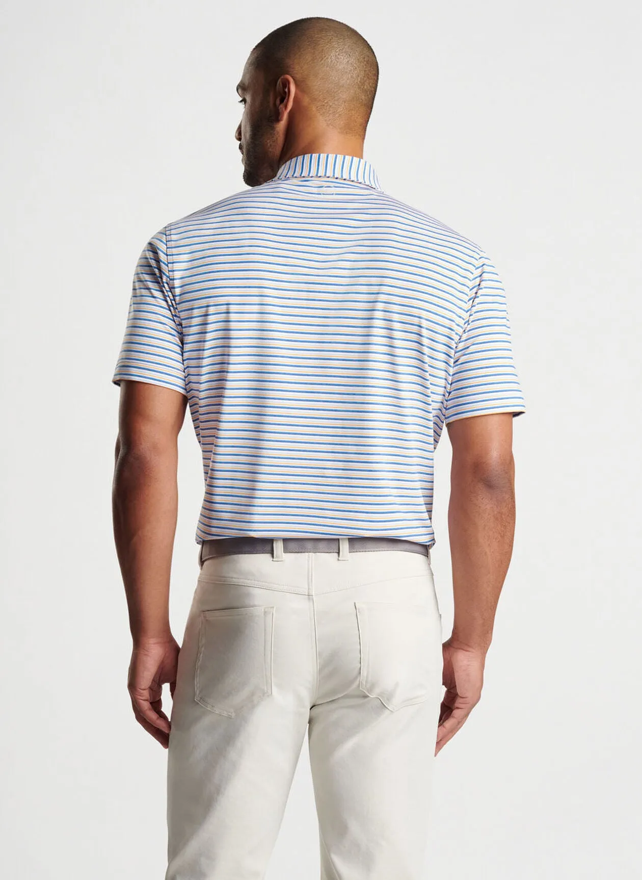 Peter Millar Mens Classic Fit Fairmont Performance Jersey Polo - WHITE/MAKO BLUE