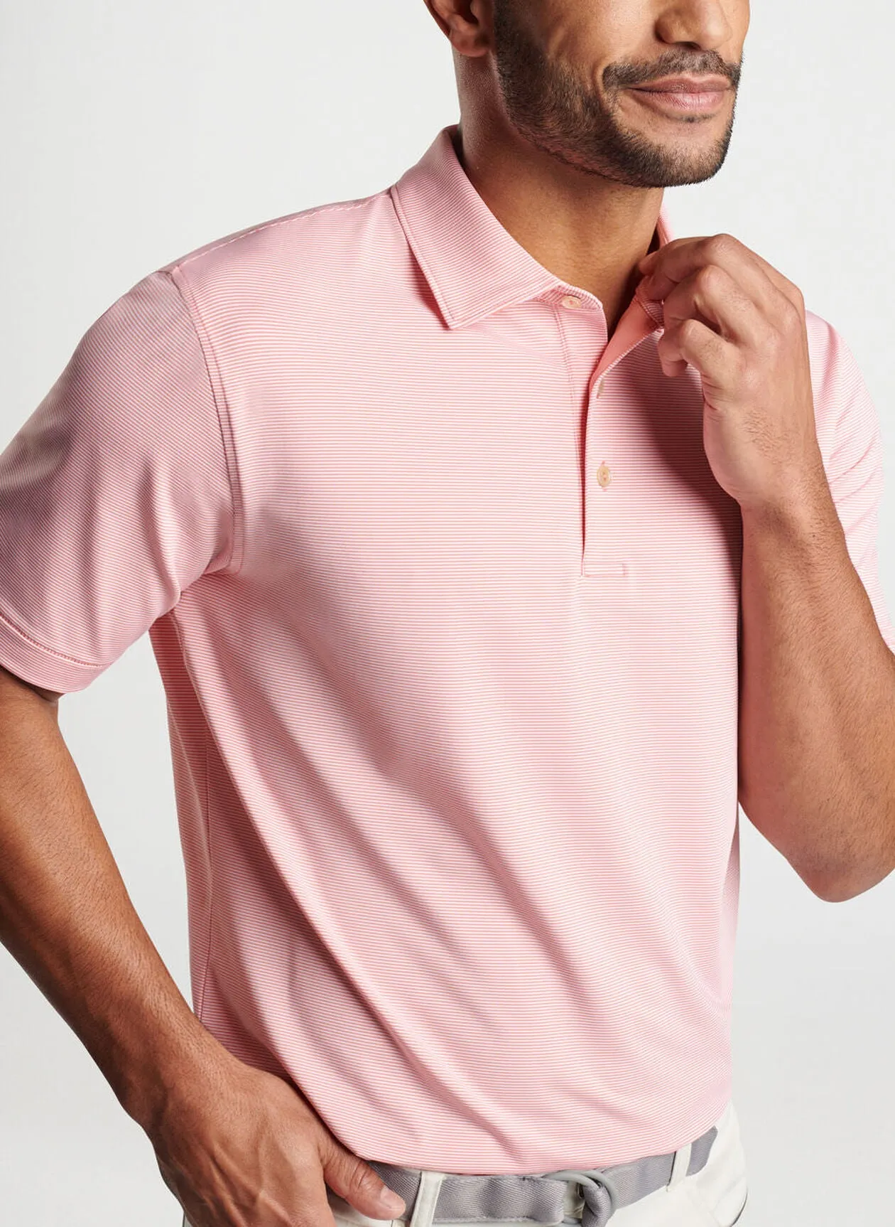 Peter Millar Mens Classic Fit Jubilee Performance Jersey Polo - GRAPEFRUIT