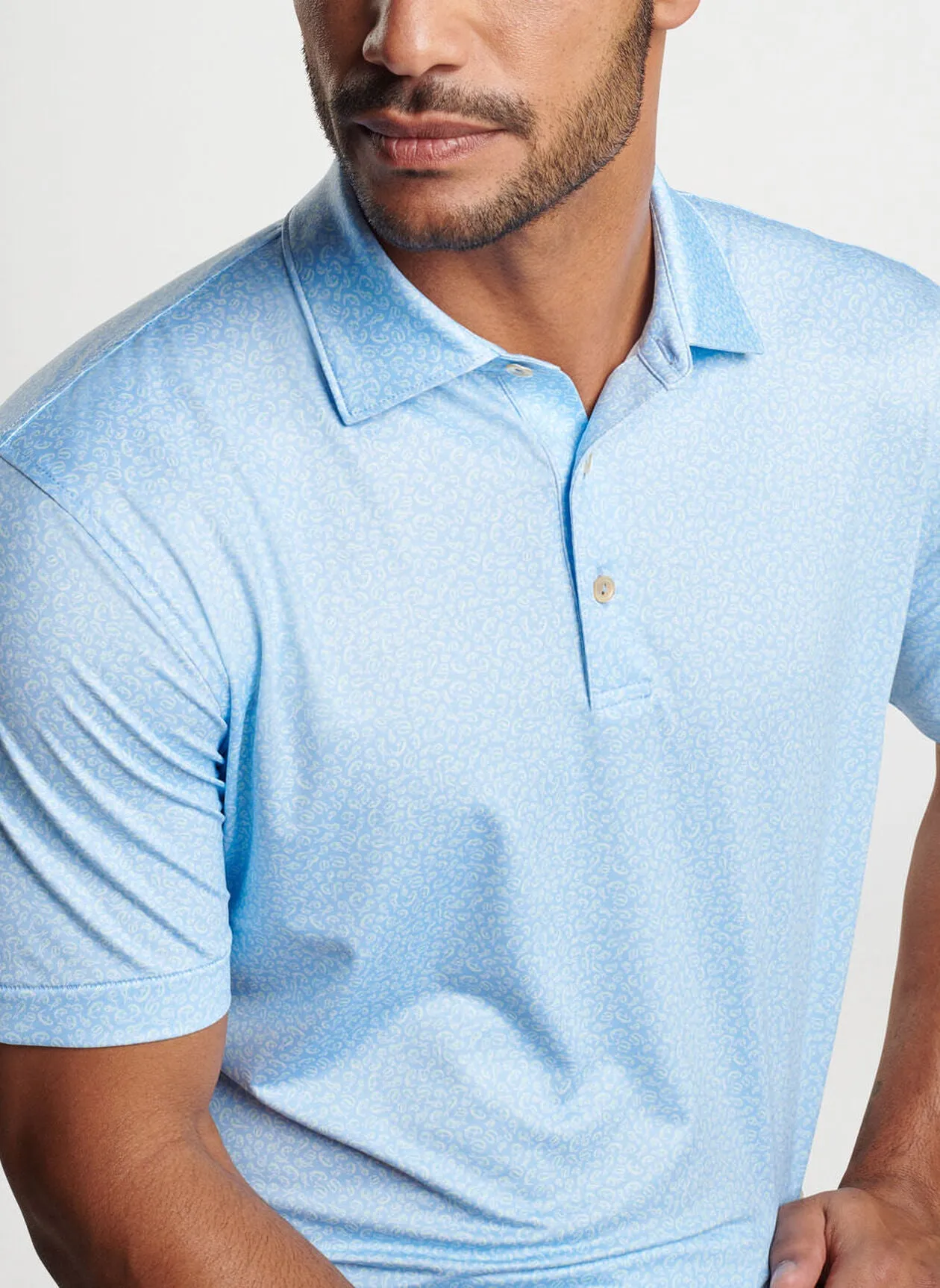 Peter Millar Mens Classic Fit Mahi Mahi Performance Jersey Polo - COTTAGE BLUE