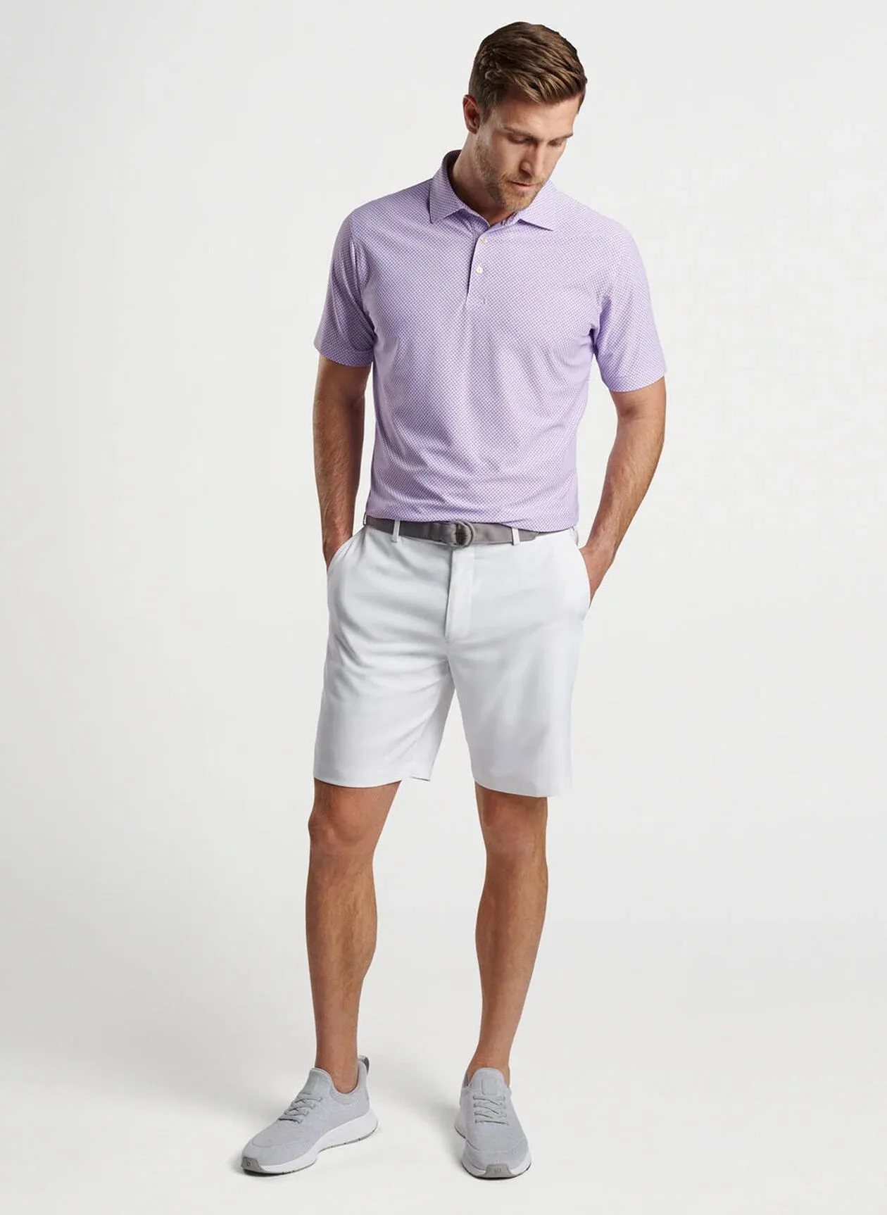 Peter Millar Mens Classic Fit Orbital Geo Performance Mesh Polo - PETAL PURPLE