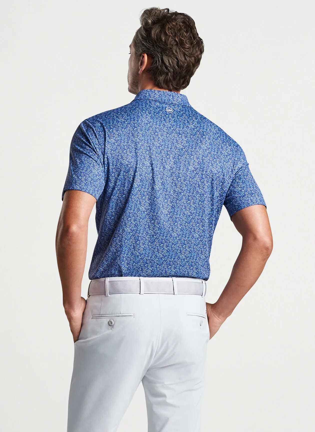 Peter Millar Mens Tailored Fit 'FIELDS OF GOLF' Performance Polo - BLUE PEARL