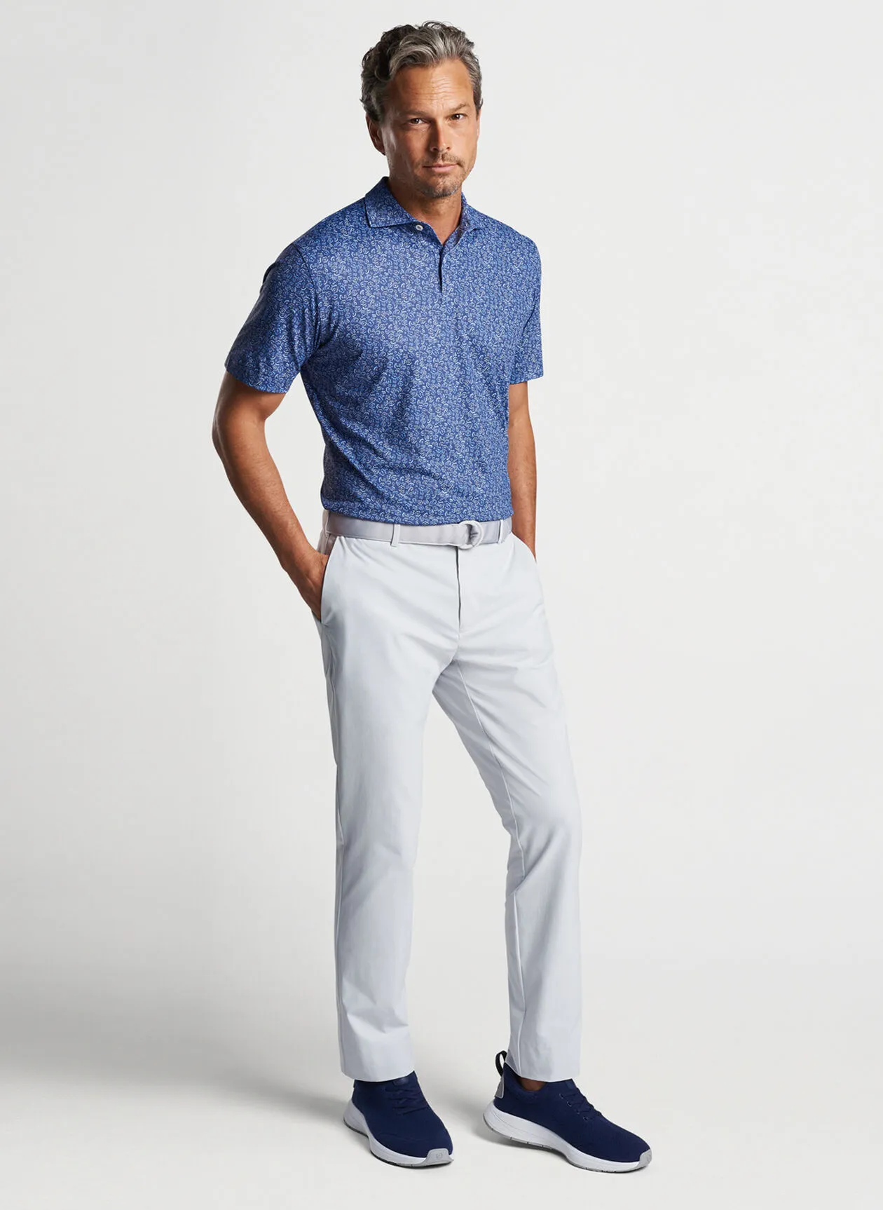 Peter Millar Mens Tailored Fit 'FIELDS OF GOLF' Performance Polo - BLUE PEARL