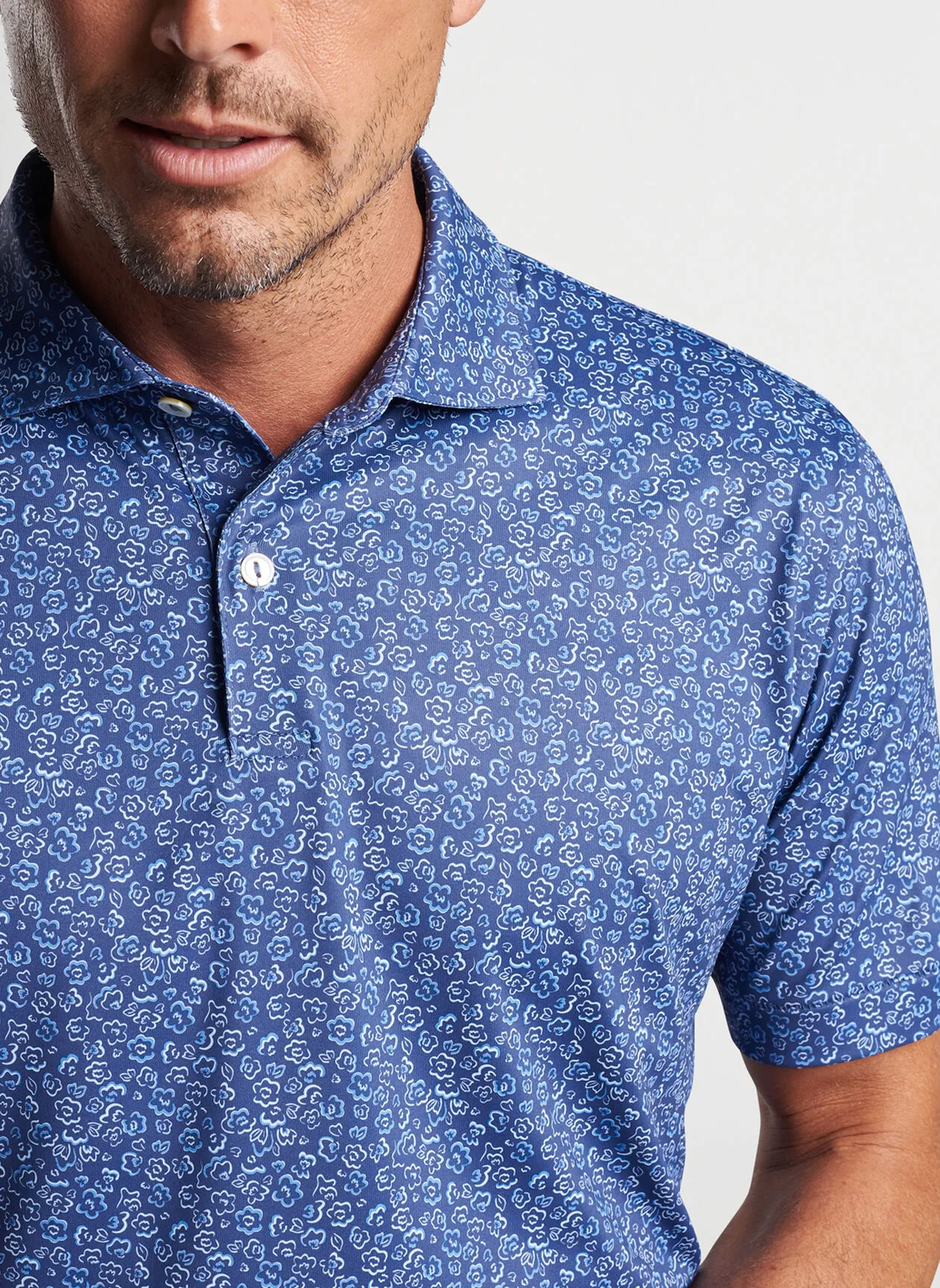 Peter Millar Mens Tailored Fit 'FIELDS OF GOLF' Performance Polo - BLUE PEARL
