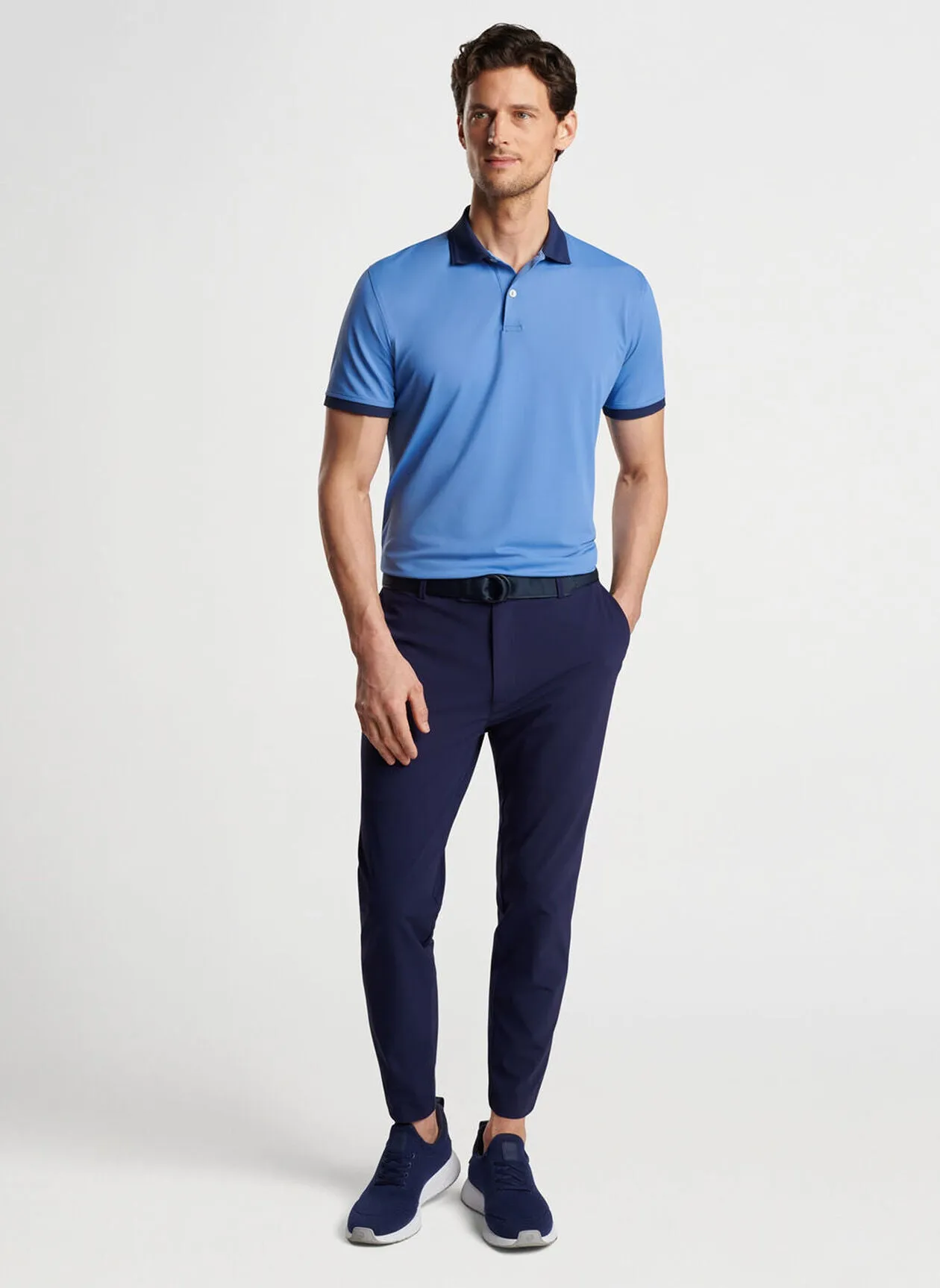 Peter Millar Mens Tailored Fit Forte Performance Mesh Polo - BROOK BLUE