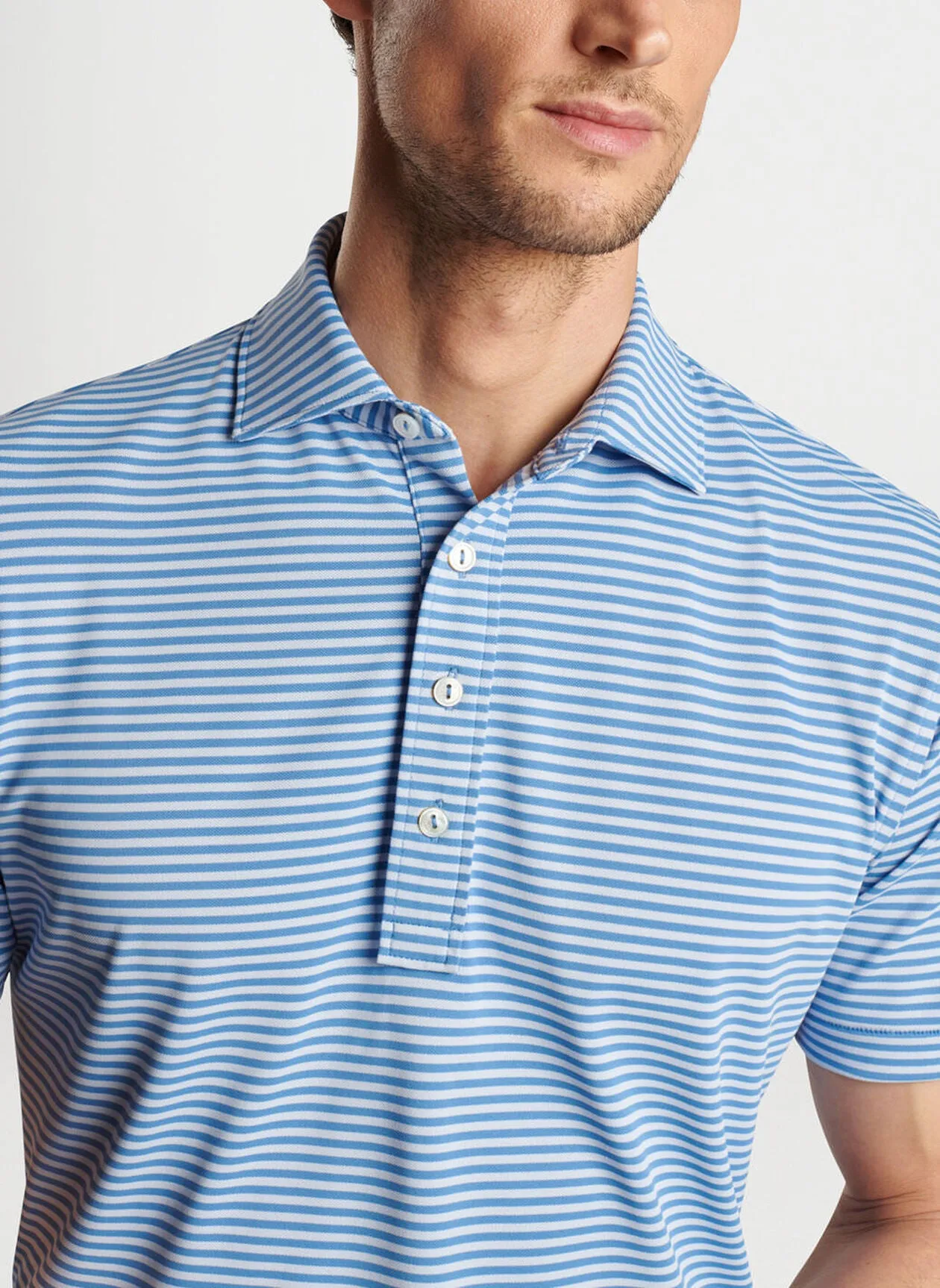Peter Millar Mens Tailored Fit Mood Performance Mesh Polo - BROOK BLUE