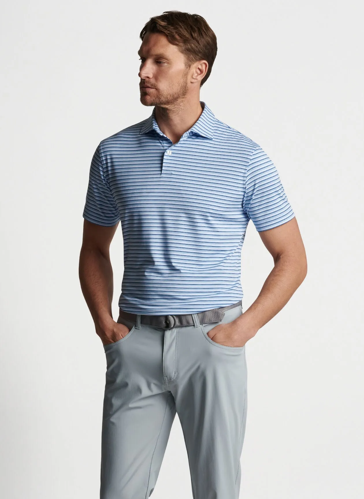PETER MILLAR REES PERFORMANCE JERSEY POLO - BALTIC BLUE./BLUE FROST