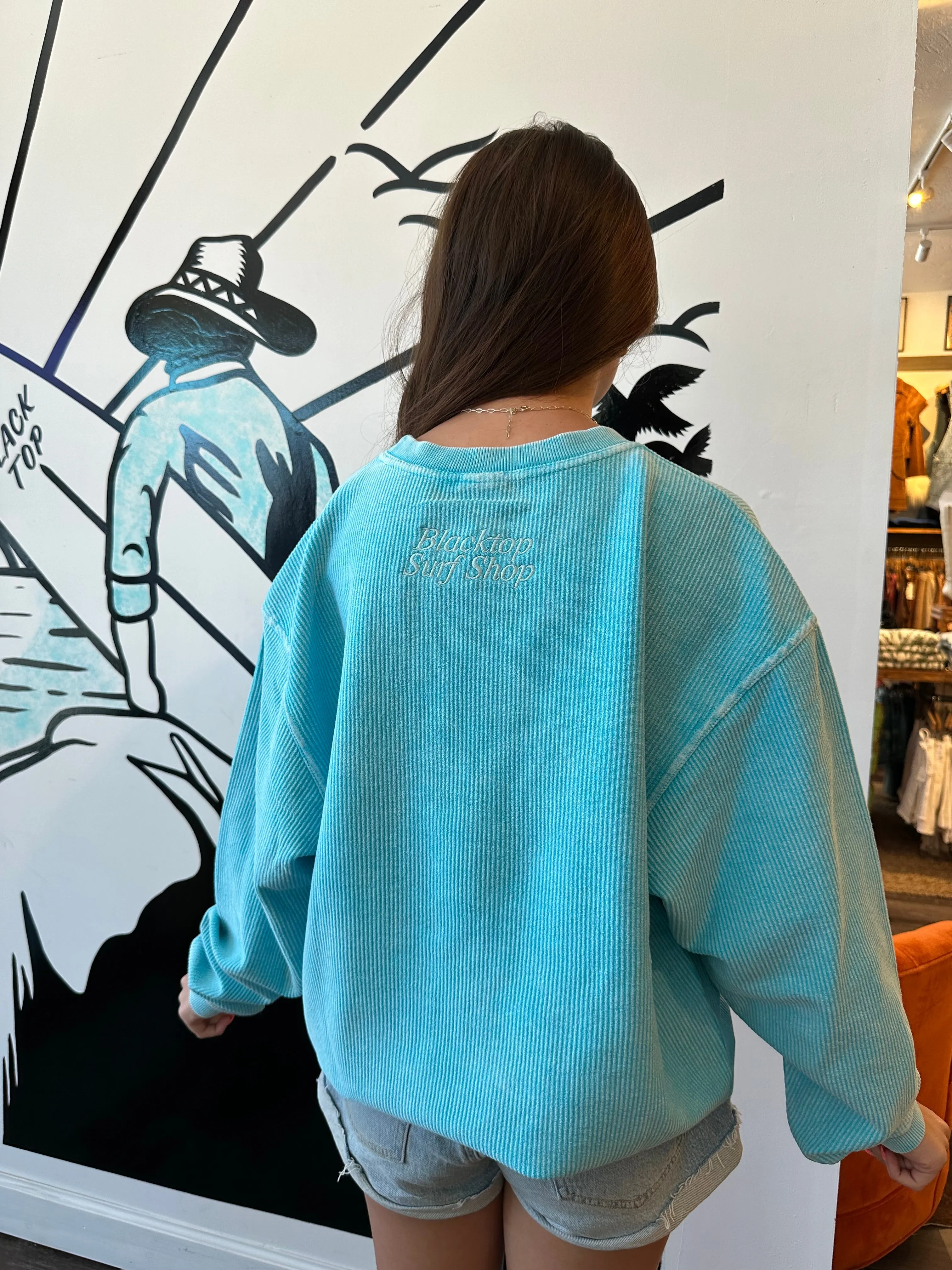 Professional Cord Crewneck in Caribbean Blue