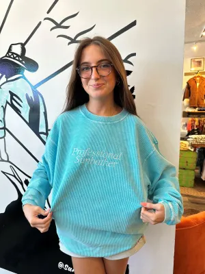 Professional Cord Crewneck in Caribbean Blue