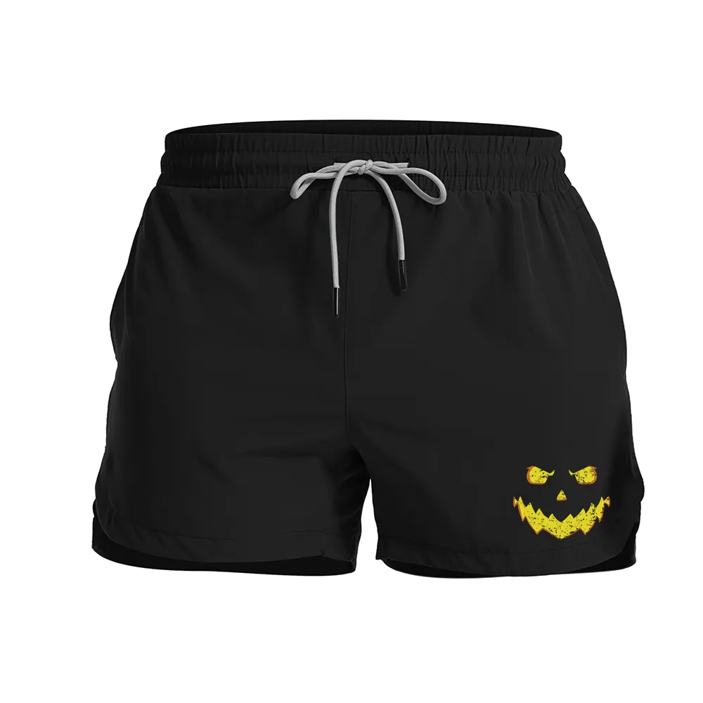 Pumpkin Smiley Graphic Shorts
