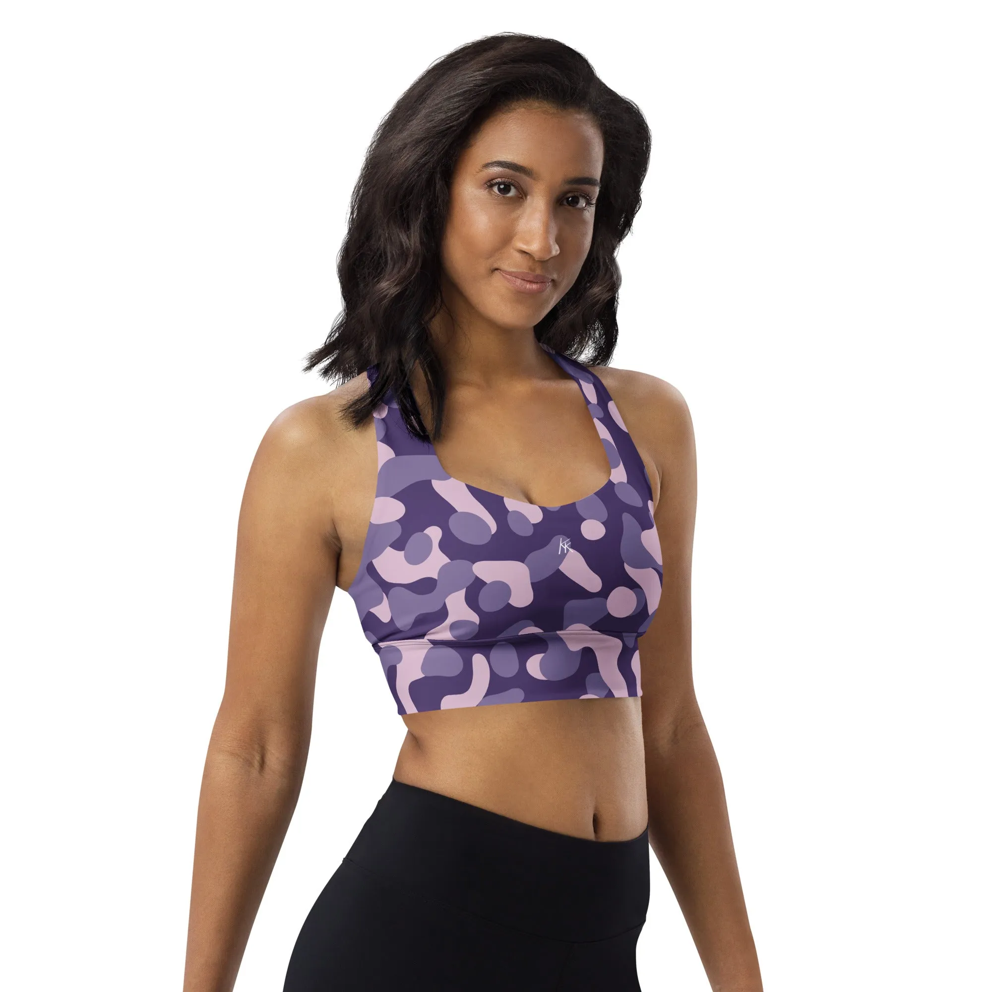 Purple Camo Longline Sports Bra