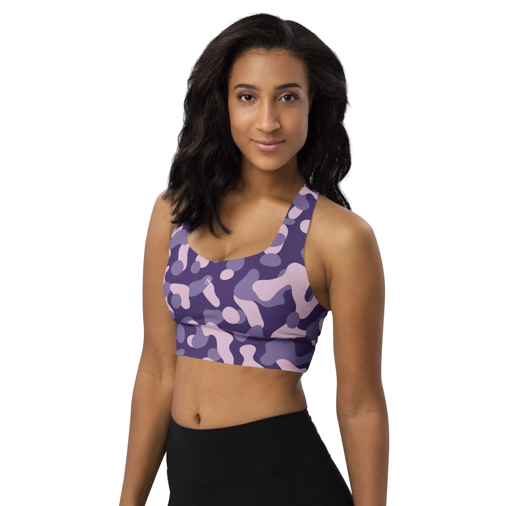 Purple Camo Longline Sports Bra