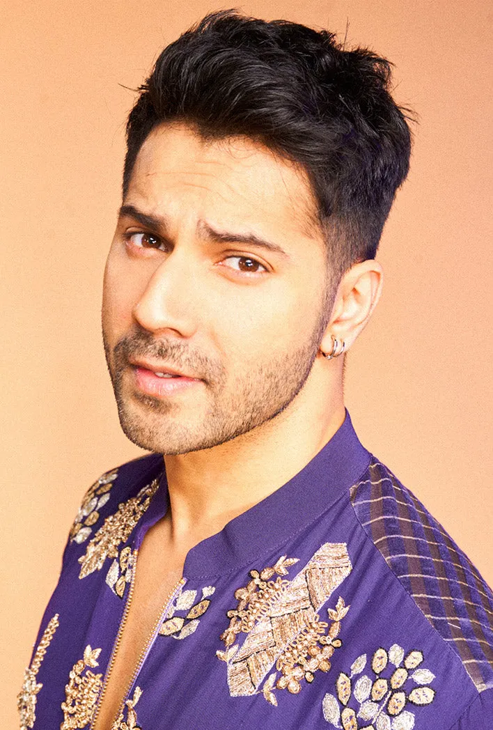 PURPLE COLOUR EMBROIDERED STRIPE KURTA WITH STRIPE JOGGER PANTS