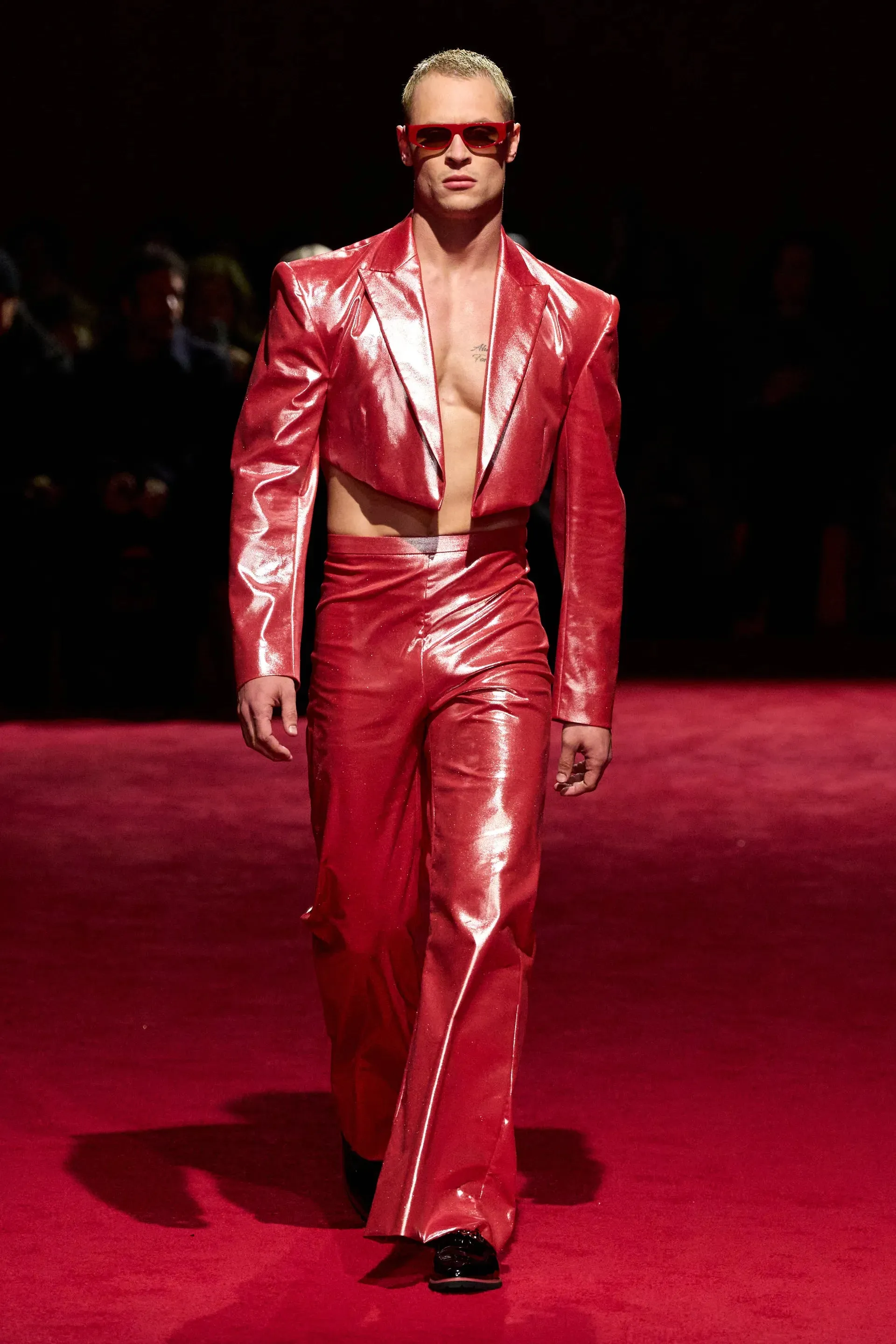 Red Iridescent Cropped Blazer