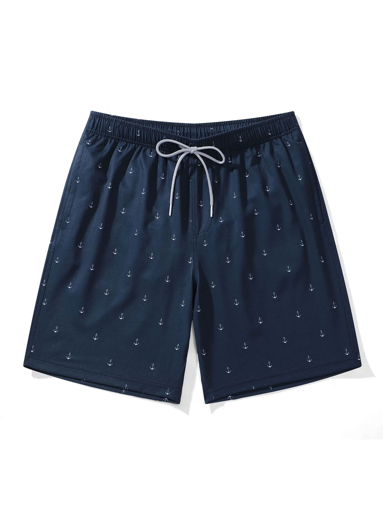 Regular Fit Anchor Print Cotton T-Shirt & Anchor Print Drawstring Swim Shorts
