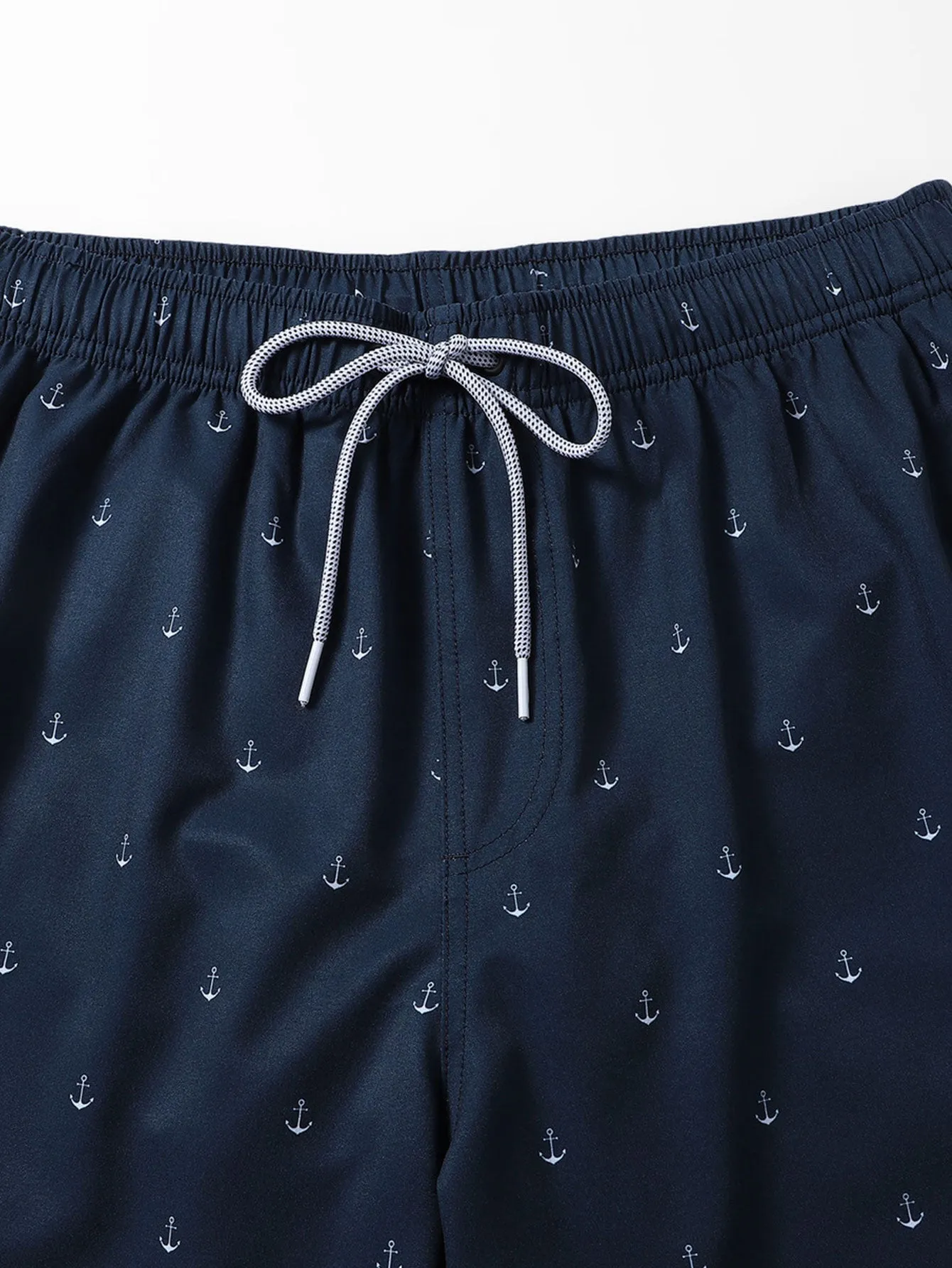 Regular Fit Anchor Print Cotton T-Shirt & Anchor Print Drawstring Swim Shorts