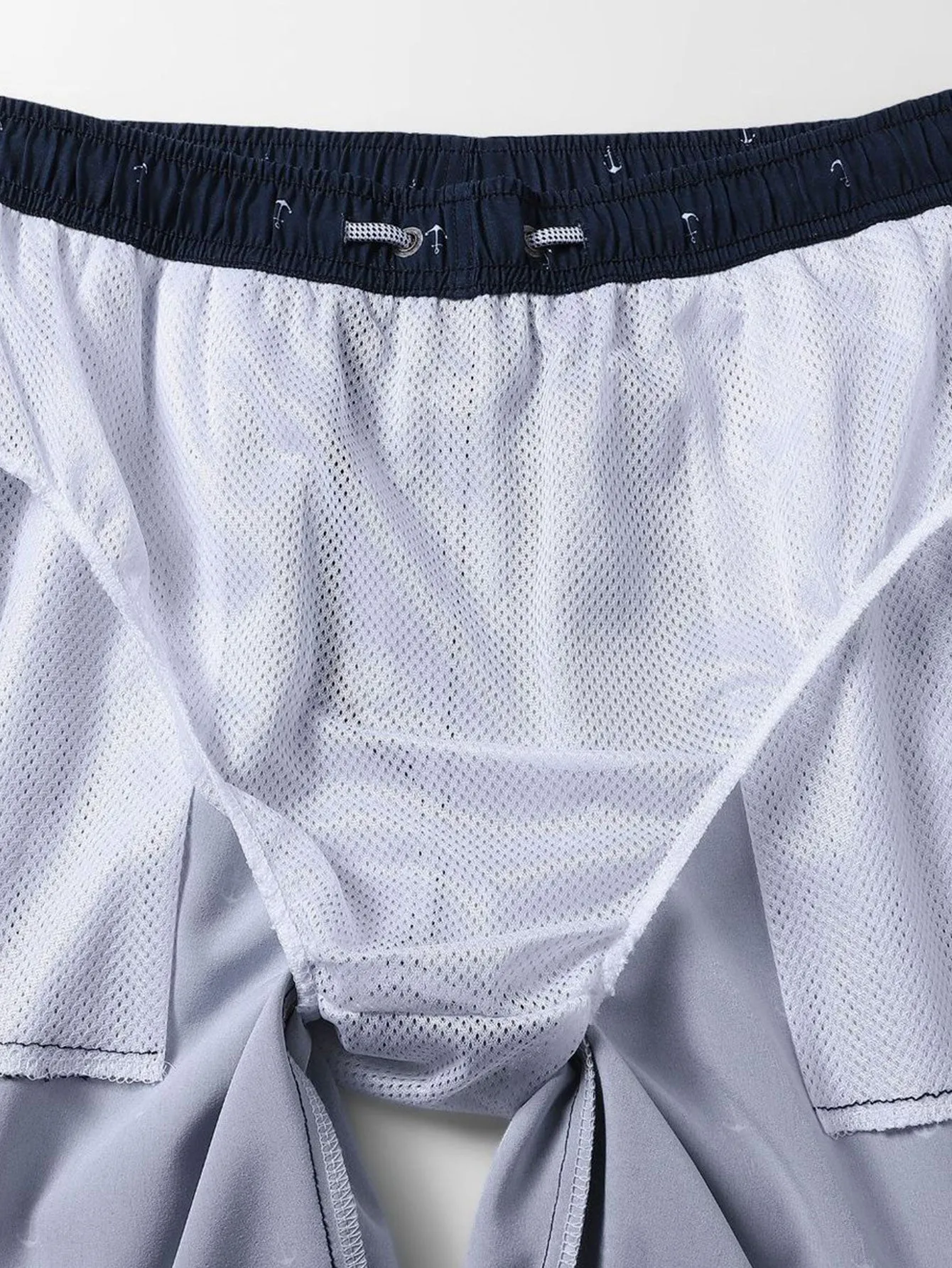 Regular Fit Anchor Print Cotton T-Shirt & Anchor Print Drawstring Swim Shorts