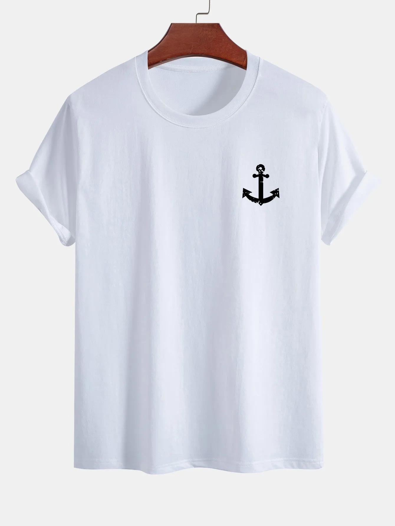 Regular Fit Anchor Print Cotton T-Shirt & Anchor Print Drawstring Swim Shorts