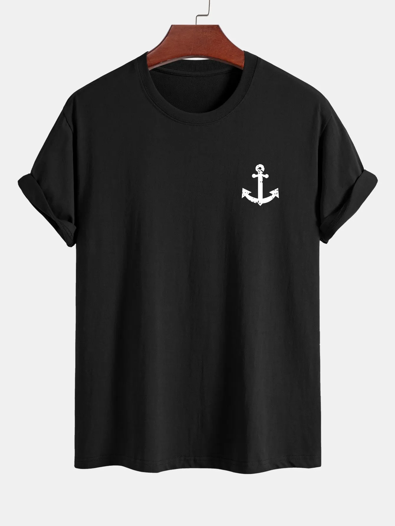 Regular Fit Anchor Print Cotton T-Shirt & Anchor Print Drawstring Swim Shorts