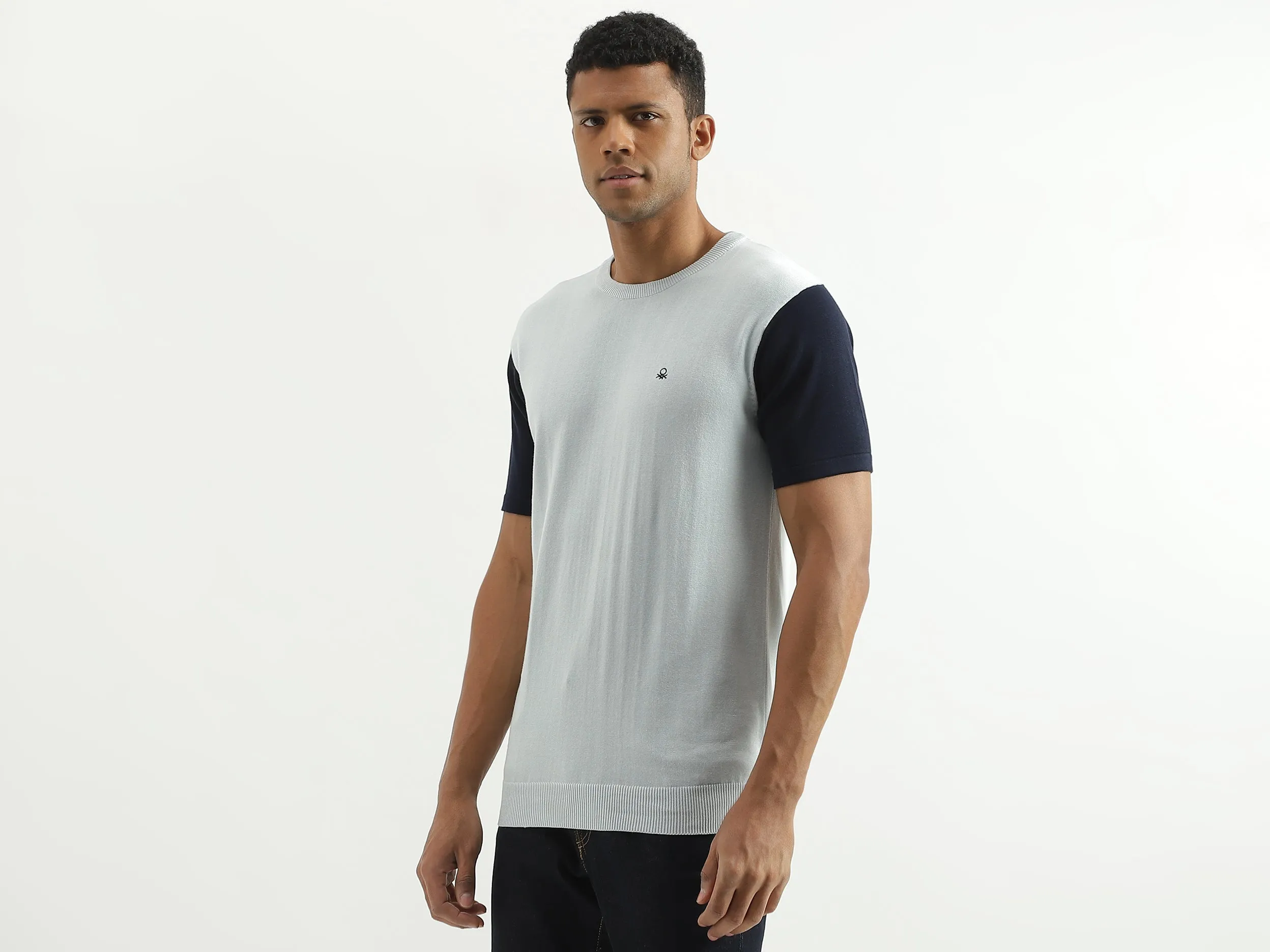 Regular Fit Round Neck Colourblocked Sweater