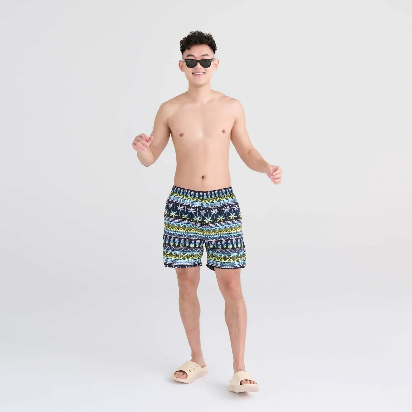 Saxx Mens Go Coastal 5" Swim Short - Pina Stripe - Black Multi