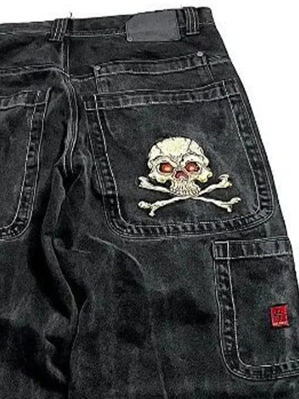 Schwarze Vintage Stickerei Hip Hop Street Boyfriend Jeans