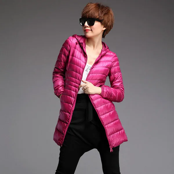 Snowka Female Warm Winter Jacket Women Coat Thin Brand 90% White Duck Down Parka Ultra-light Down Jacket Long Elegant Outwear