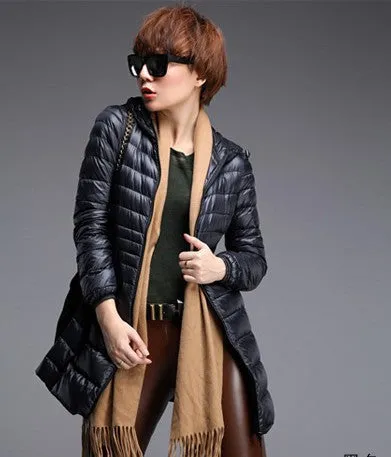 Snowka Female Warm Winter Jacket Women Coat Thin Brand 90% White Duck Down Parka Ultra-light Down Jacket Long Elegant Outwear
