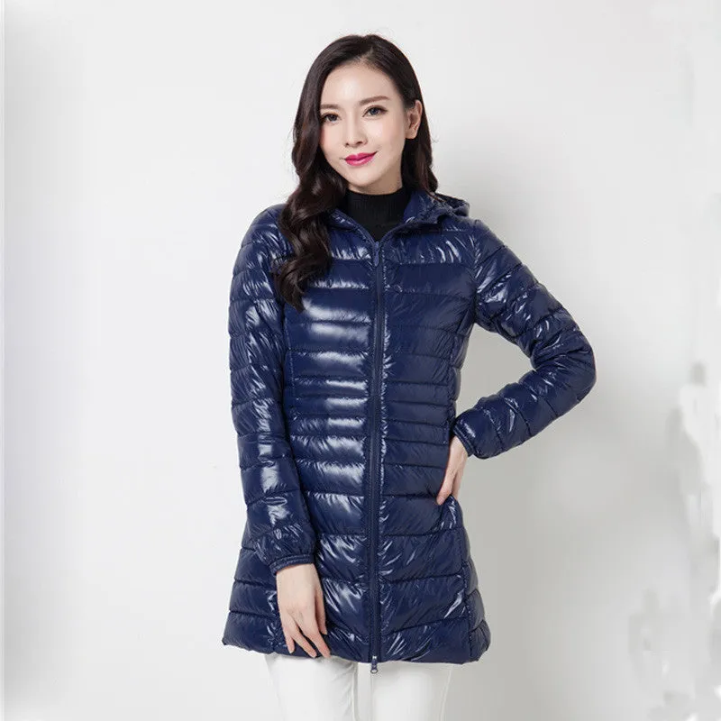 Snowka Female Warm Winter Jacket Women Coat Thin Brand 90% White Duck Down Parka Ultra-light Down Jacket Long Elegant Outwear