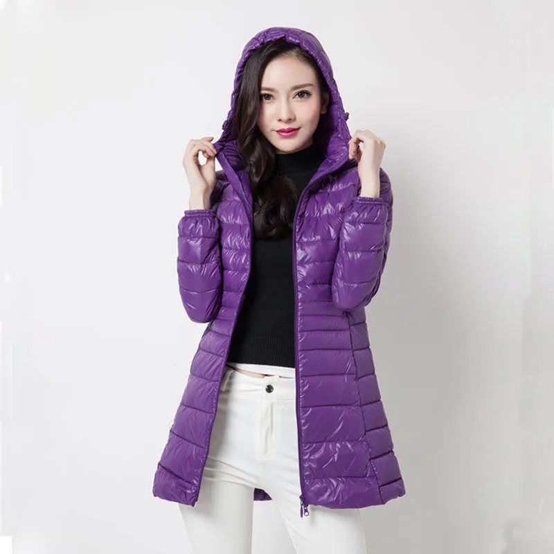 Snowka Female Warm Winter Jacket Women Coat Thin Brand 90% White Duck Down Parka Ultra-light Down Jacket Long Elegant Outwear