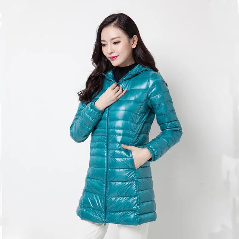 Snowka Female Warm Winter Jacket Women Coat Thin Brand 90% White Duck Down Parka Ultra-light Down Jacket Long Elegant Outwear