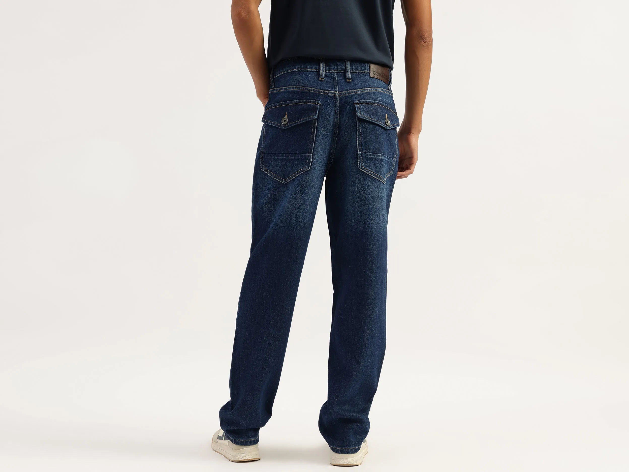 Solid Baggy Fit Mid Wash Jeans