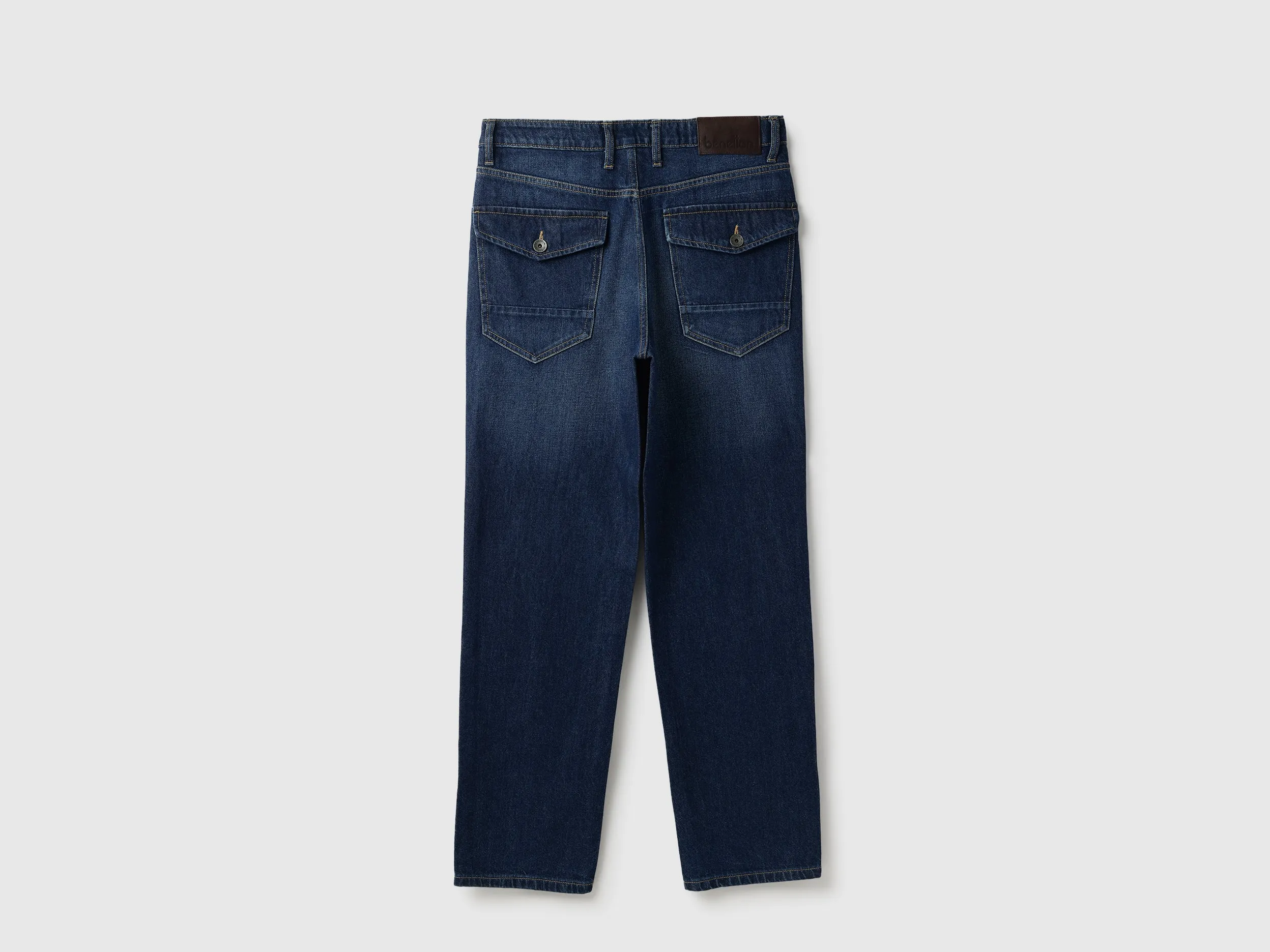 Solid Baggy Fit Mid Wash Jeans