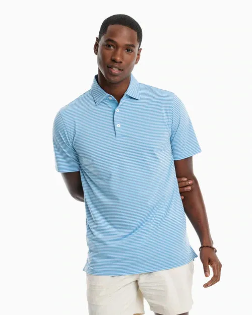 SOUTHERN TIDE BRRR°®-EEZE SHORES STRIPED PERFORMANCE POLO SHIRT - SKY BLUE