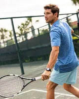 SOUTHERN TIDE DRIVER NEARSHORE STRIPED PERFORMANCE POLO SHIRT - BLUE RIDGE