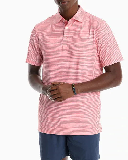 SOUTHERN TIDE DRIVER TIDAL STRIPED PERFORMANCE POLO SHIRT - ROUGE RED