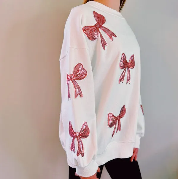 Sparkly Bow Patch Sweatshirt – Oversized Glitter Pullover with Cute Bow Accents