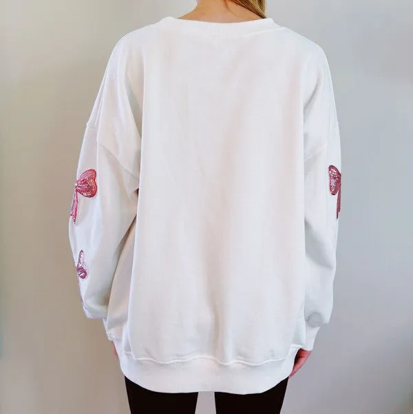 Sparkly Bow Patch Sweatshirt – Oversized Glitter Pullover with Cute Bow Accents
