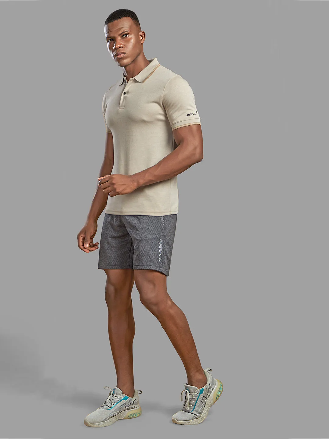 Sport Sun Beige Milange Cotton Matty Polo T Shirt