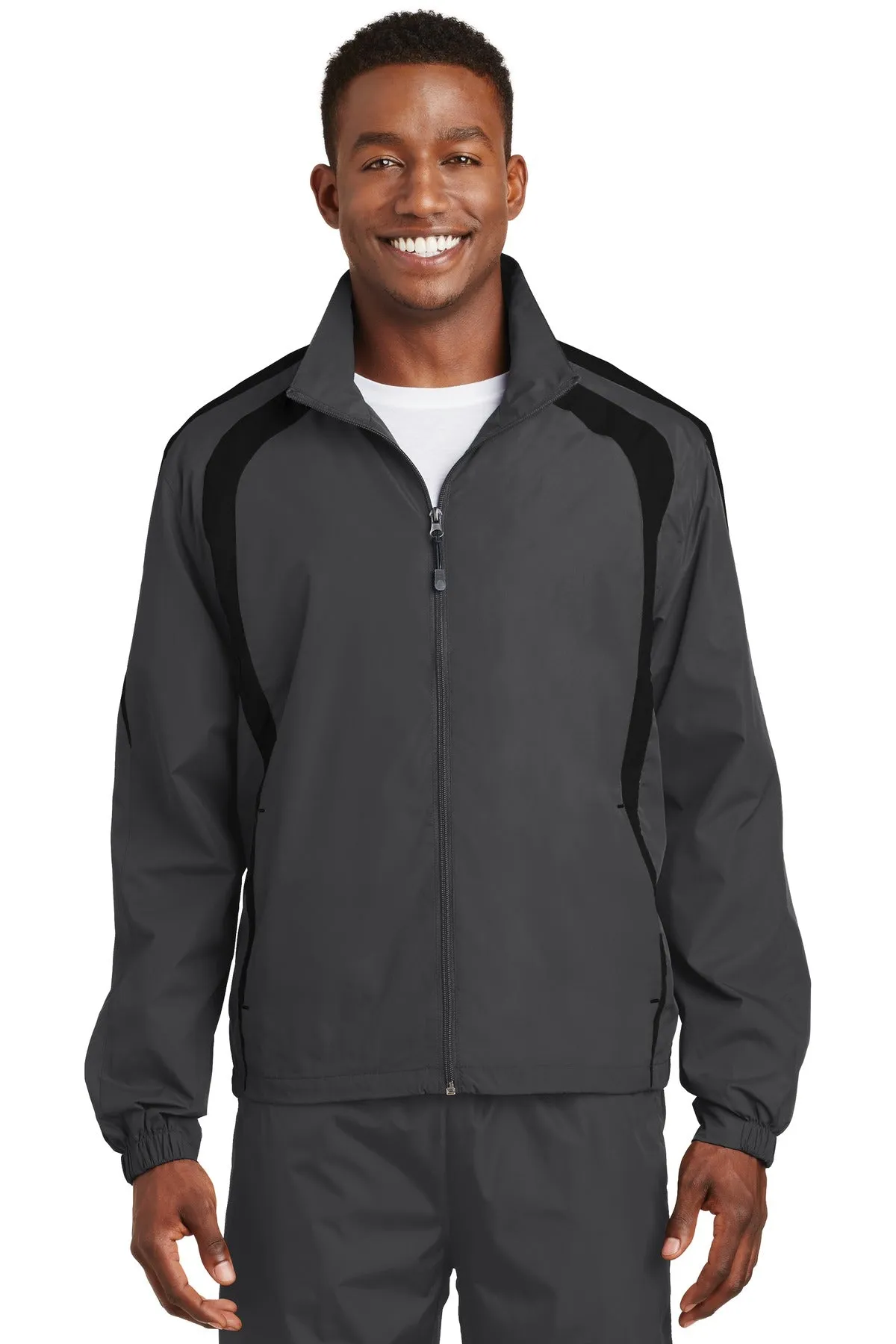 Sport-Tek Colorblock Raglan Jacket. JST60 Graphite/ Black