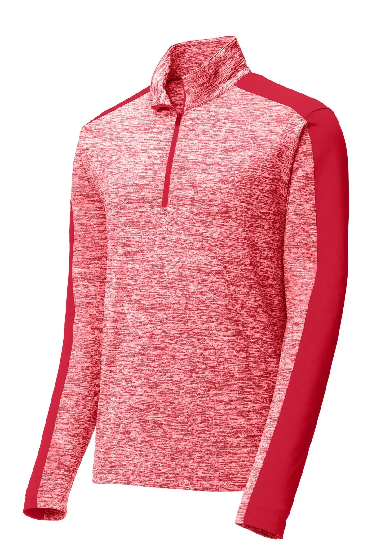 Sport-Tek PosiCharge Electric Heather Colorblock 1/4-Zip Pullover. ST397 Deep Red Electric/ Deep Red