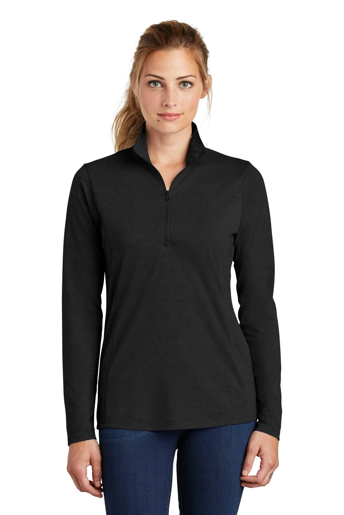 Sport-Tek  Women's PosiCharge  Tri-Blend Wicking 1/4-Zip Pullover. LST407 Black Triad Solid