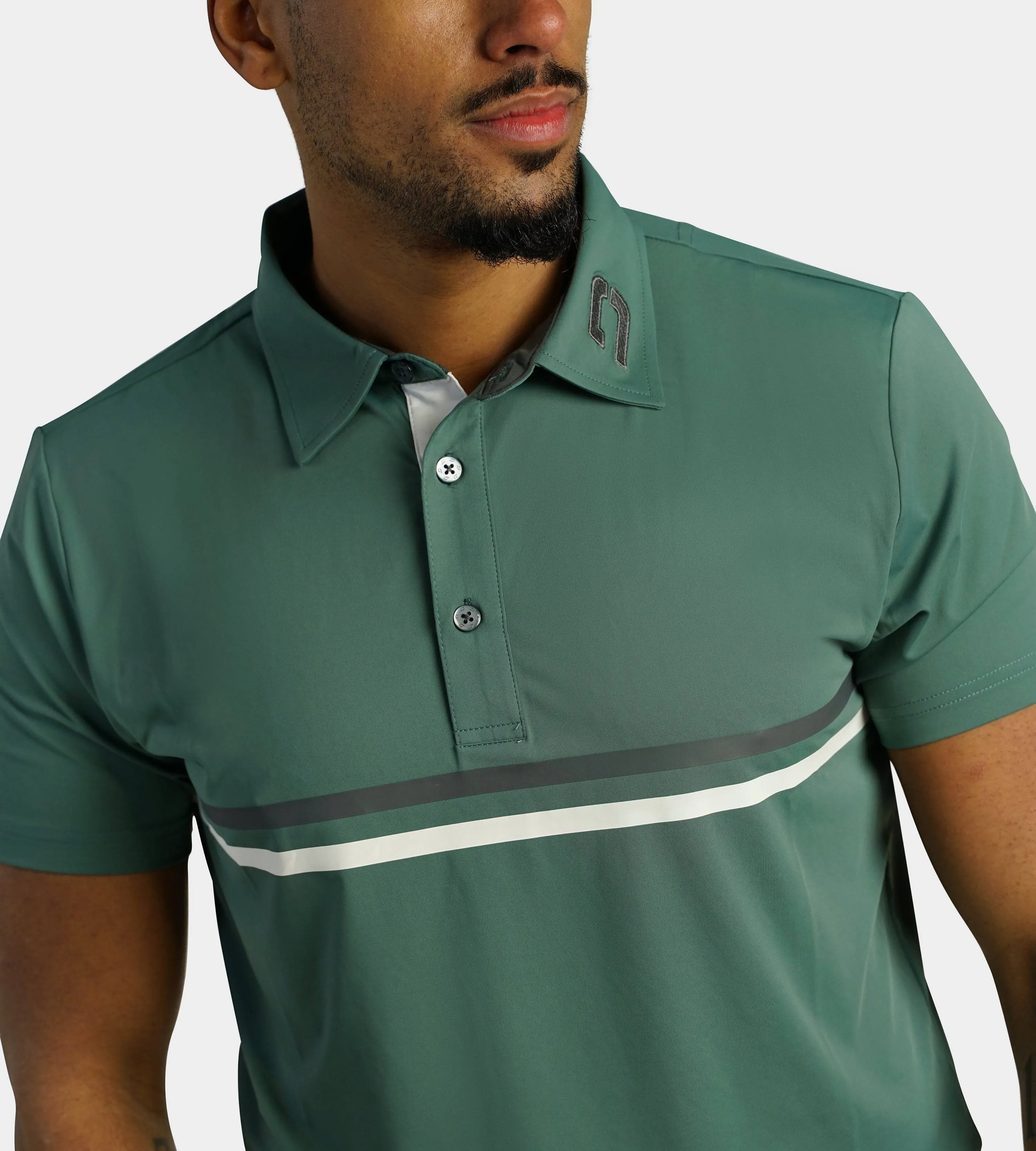 STRIPE PERFORMANCE POLO - SAGE/CHARCOAL